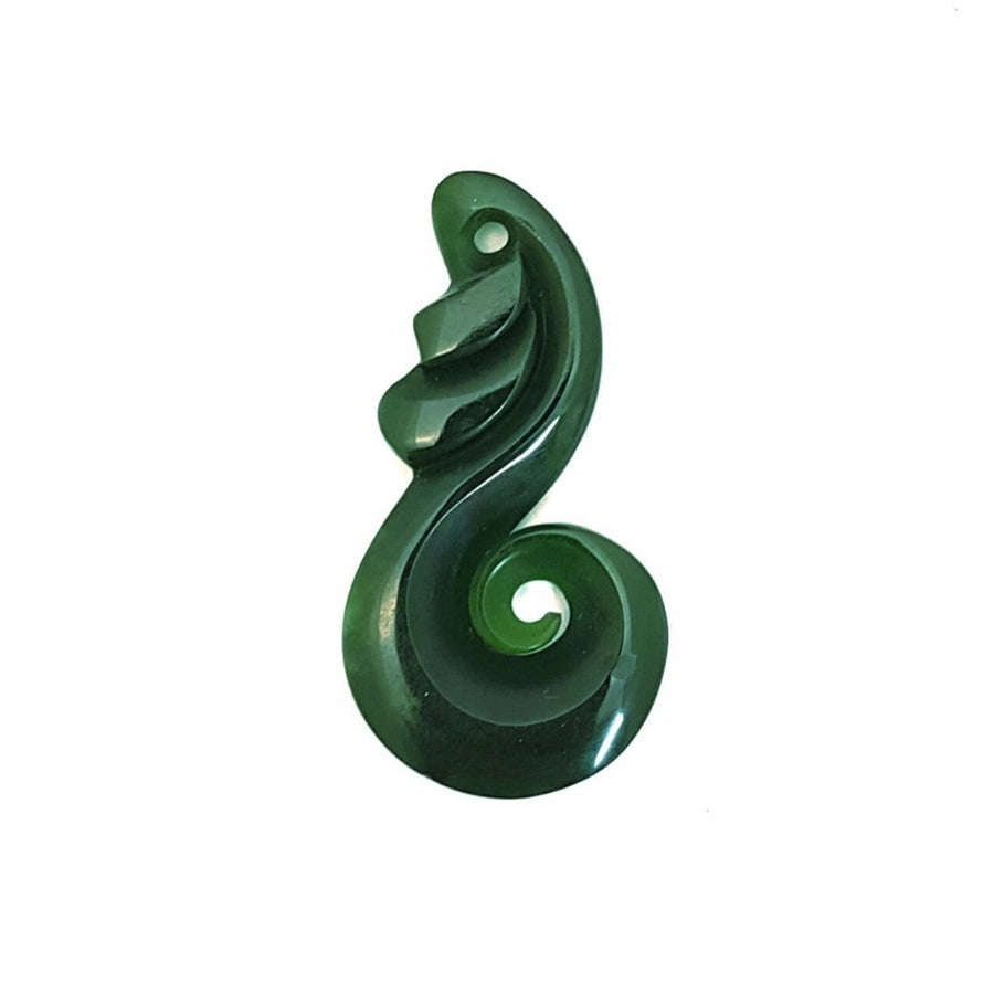 New Zealand Greenstone Pendant - Hook With Koru 50mm