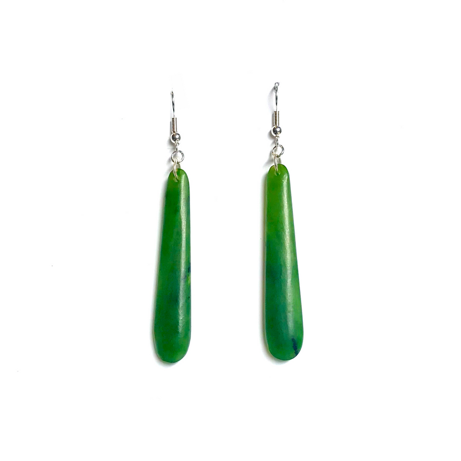 NZ Greenstone Teardrop Earrings - 50mm