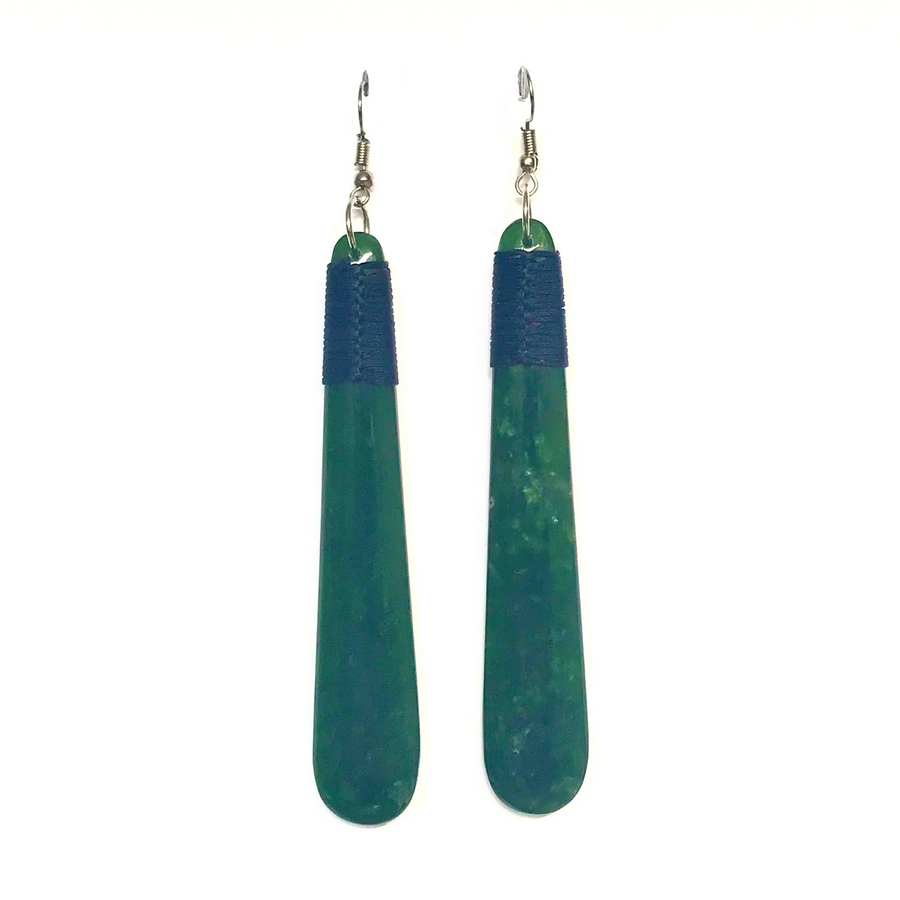 NZ Greenstone Teardrop Earrings - 90mm