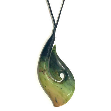 NZ Greenstone Flower Jade Hook 85mm